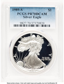 1989-S Proof Silver Eagle 1 oz Blue Gradient PCGS PR70