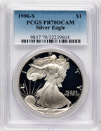 1990-S Proof Silver Eagle 1 oz Blue Gradient PCGS PR70