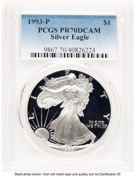 1993-P Proof Silver Eagle 1 oz Blue Gradient PCGS PR70