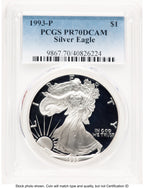 1993-P Proof Silver Eagle 1 oz Blue Gradient PCGS PR70