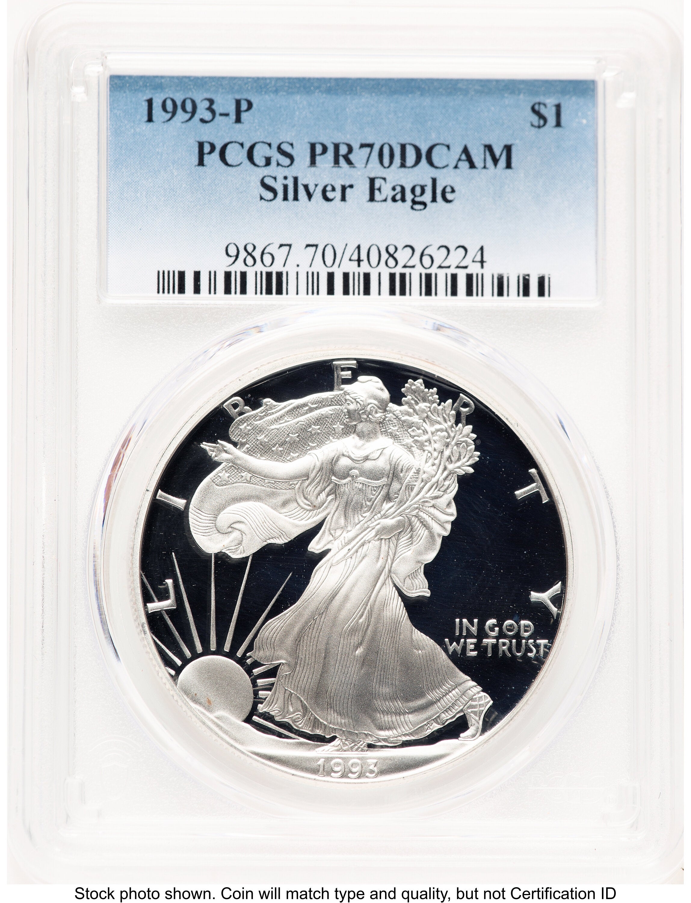 1993-P Proof Silver Eagle 1 oz Blue Gradient PCGS PR70