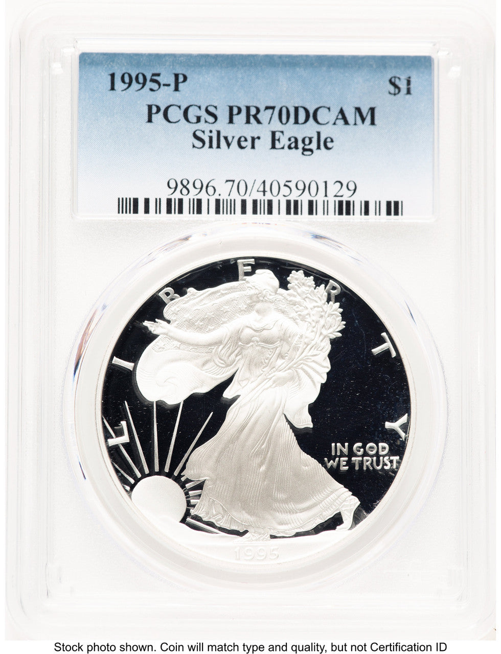 1995-P Proof Silver Eagle 1 oz Blue Gradient PCGS PR70