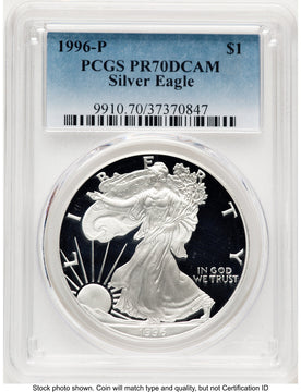 1996-P Proof Silver Eagle 1 oz Blue Gradient PCGS PR70