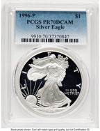 1996-P Proof Silver Eagle 1 oz Blue Gradient PCGS PR70