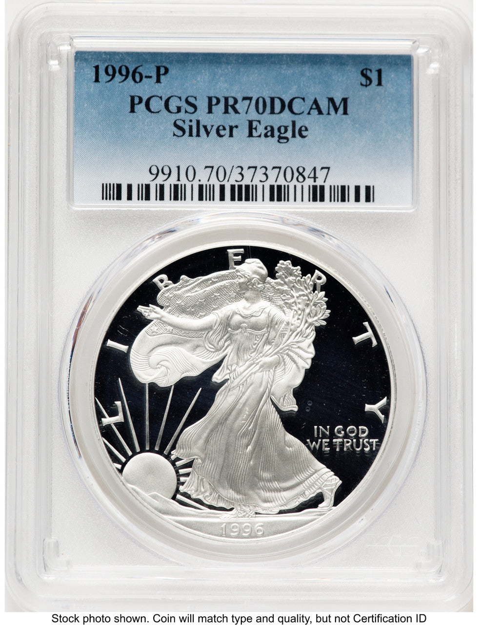 1996-P Proof Silver Eagle 1 oz Blue Gradient PCGS PR70