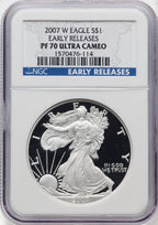 2007-W Proof Silver Eagle 1 oz ER Blue NGC PF70