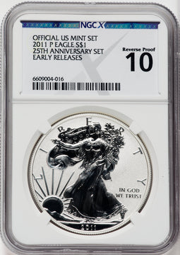 2011 25th Anniversary Silver Eagle Five-Coin Set NGCX MS10 PF10