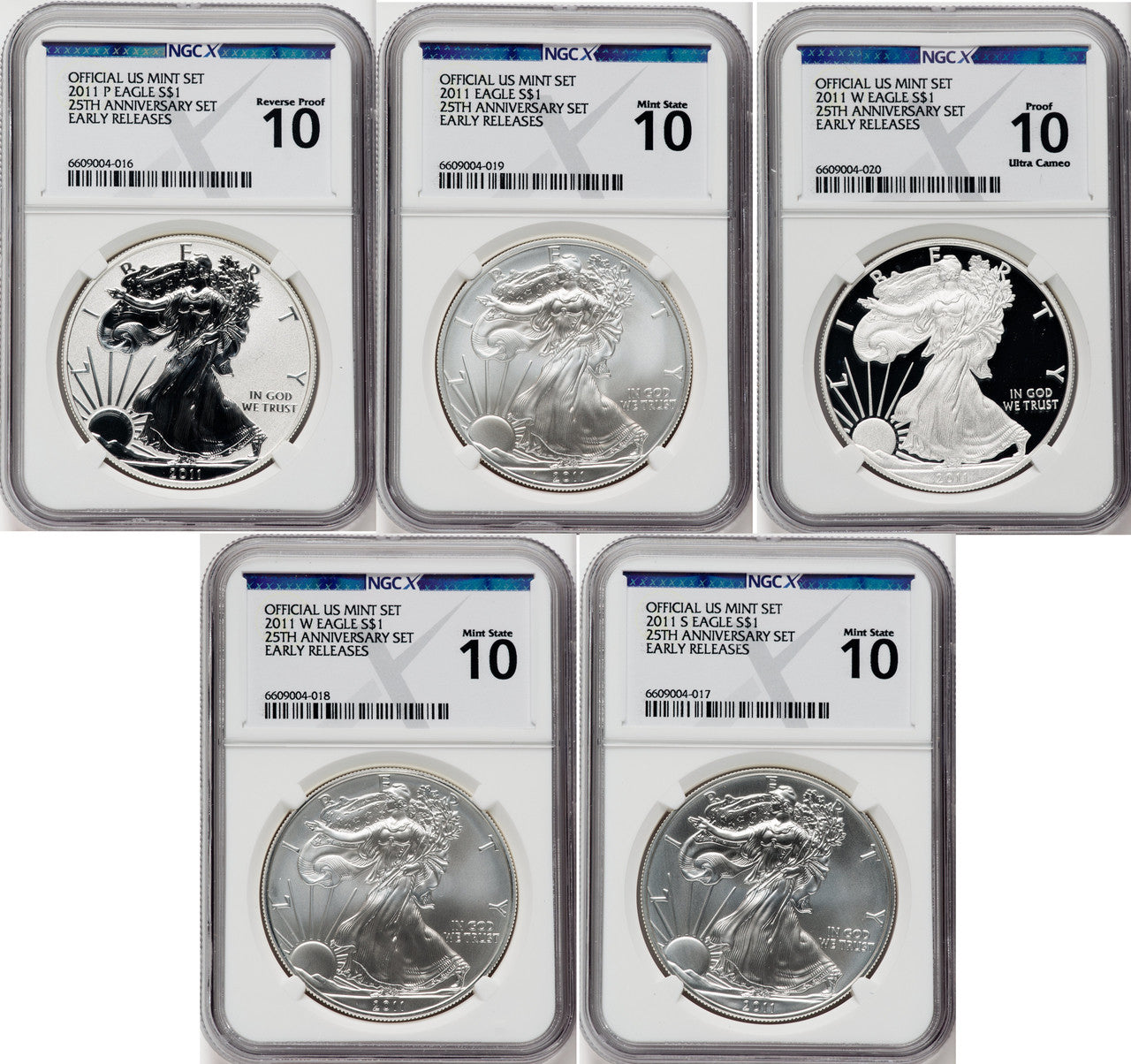 2011 25th Anniversary Silver Eagle Five-Coin Set NGCX MS10 PF10