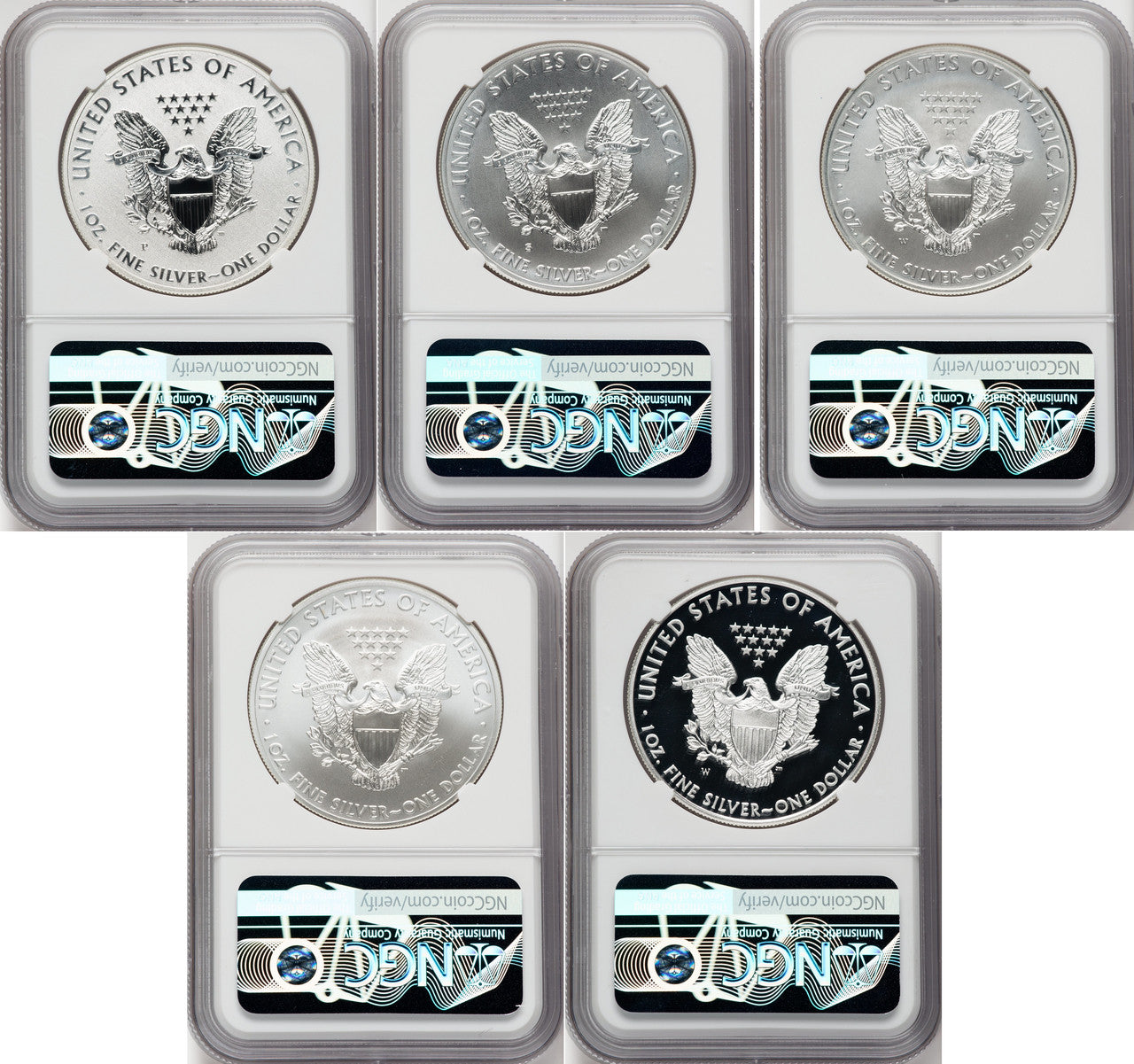 2011 25th Anniversary Silver Eagle Five-Coin Set NGCX MS10 PF10