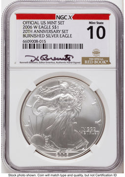 2006 3 Coin 20th Anniversary Silver Eagle Set Kenneth Bressett Red Book X-Label 20th Anniversary Set NGCX MS10