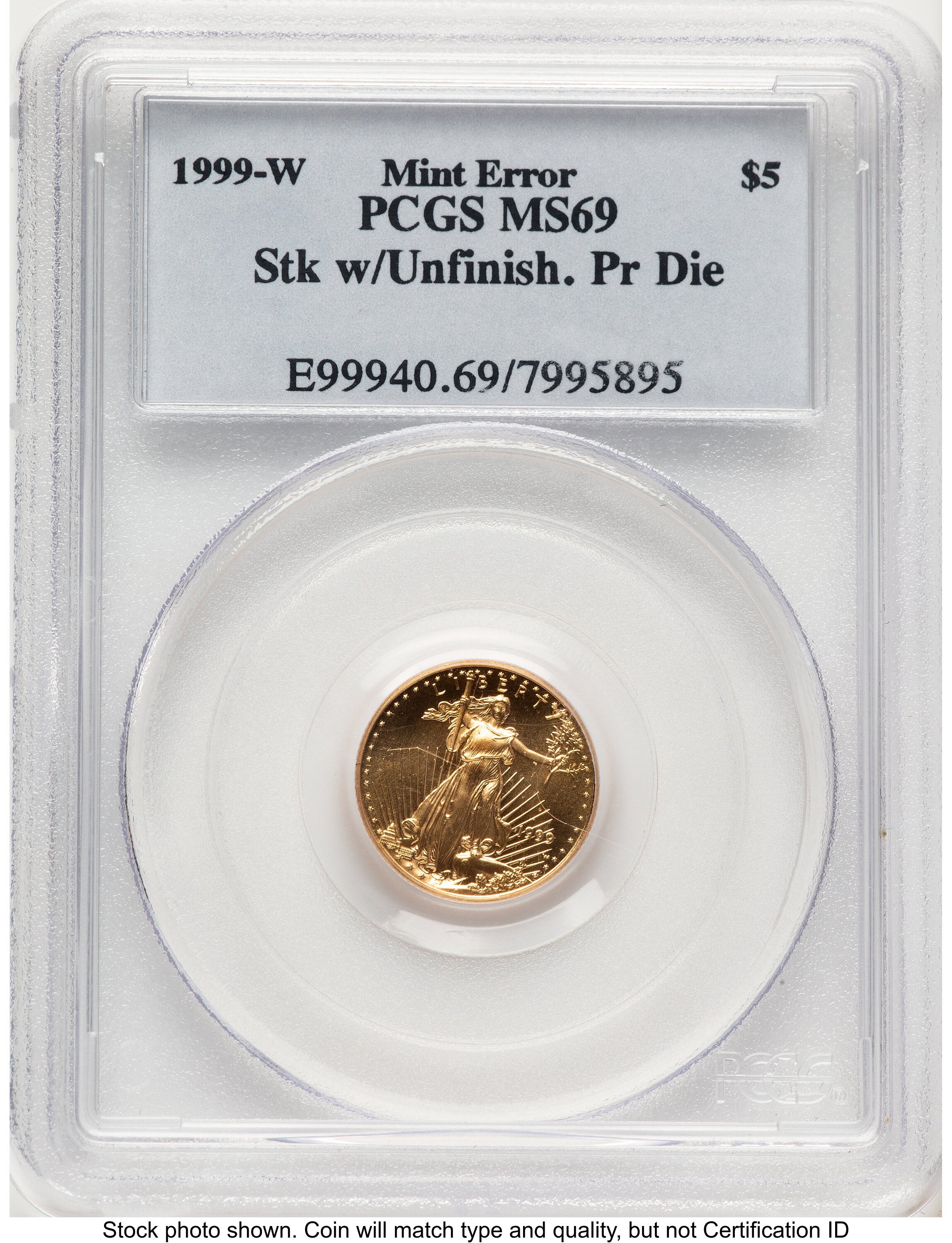 1999-W Gold Eagle 1/10 oz Unfinished Proof Dies Blue Label PCGS PR69
