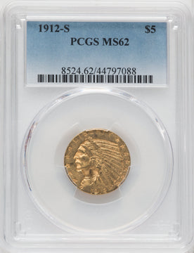 1912-S $5 Indian Half Eagle PCGS MS62