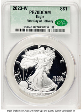 2023-W Proof Silver Eagle 1 oz First Day Of Delivery CACG PR70