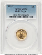 1987 Gold Eagle 1/10 oz Blue Gradient PCGS MS70