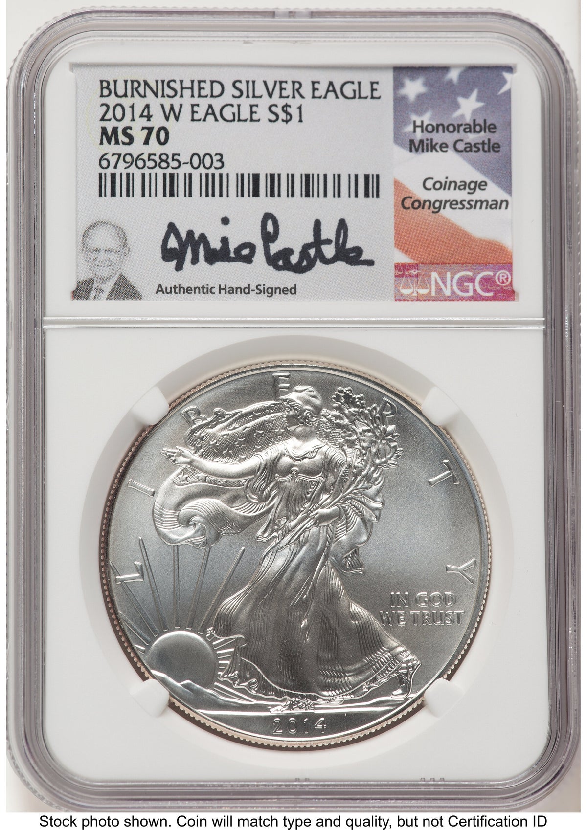 2014-W Burnished Silver Eagle 1 oz Mike Castle NGC MS70