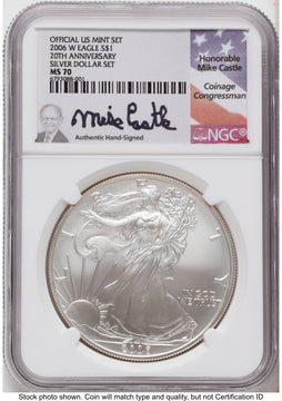 2006 3 Coin 20th Anniversary Silver Eagle Set Mike Castle 20th Anniversary Set NGC MS70