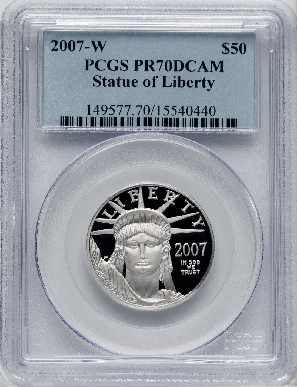 2007-W Proof Platinum Eagle 1/2 oz Blue Label PCGS PR70