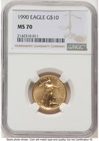 1990 Gold Eagle 1/4 oz Brown Label NGC MS70