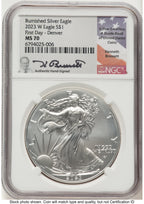 2023-W Burnished Silver Eagle 1 oz FDI Kenneth Bressett Portrait Denver NGC MS70