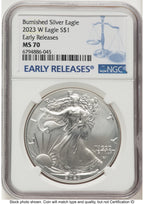 2023-W Burnished Silver Eagle 1 oz ER Blue NGC MS70