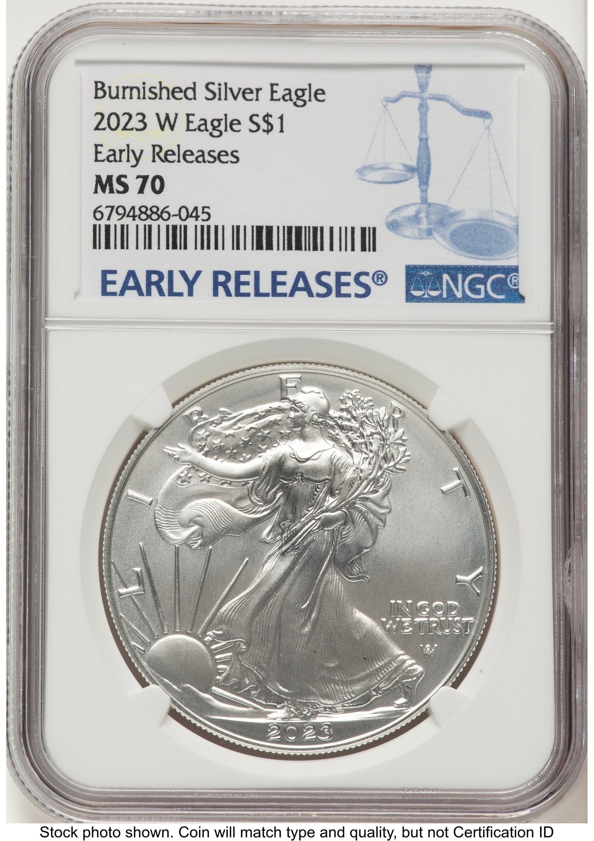 2023-W Burnished Silver Eagle 1 oz ER Blue NGC MS70
