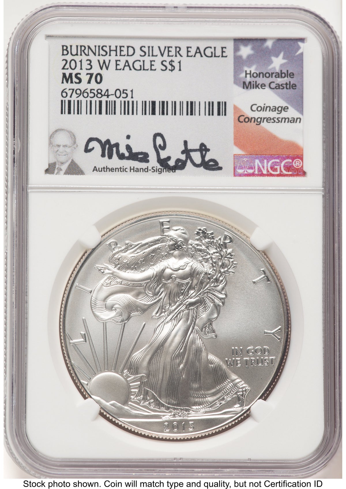 2013-W Burnished Silver Eagle 1 oz Mike Castle NGC MS70