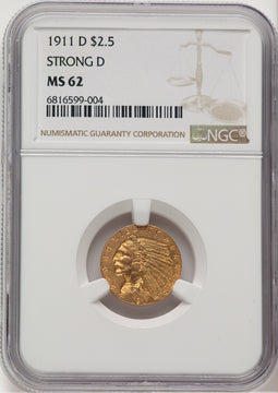 1911-D $2.50 Indian Quarter Eagle NGC MS62 (763757001)