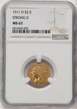 1911-D $2.50 Indian Quarter Eagle NGC MS62 (763757003)