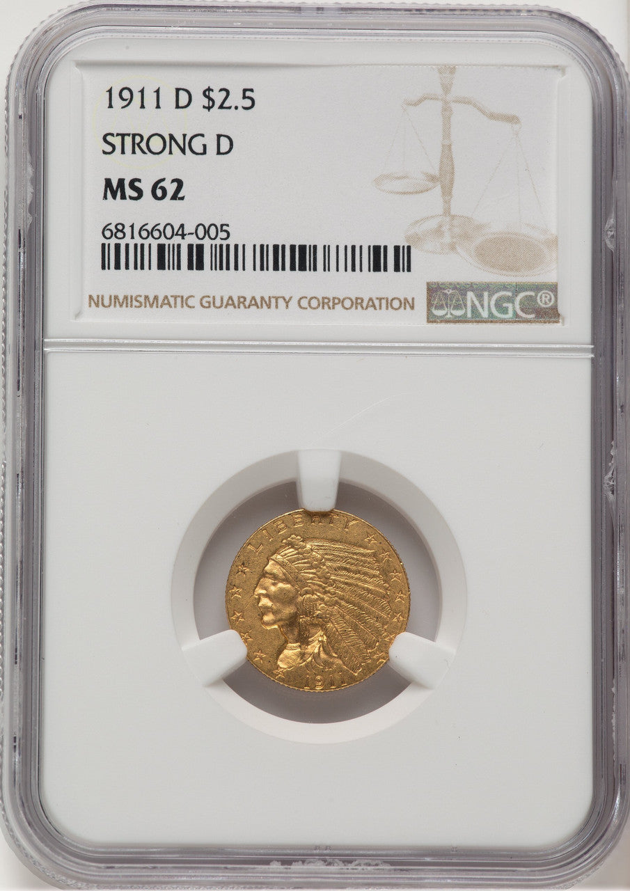 1911-D $2.50 Indian Quarter Eagle NGC MS62 (763757003)