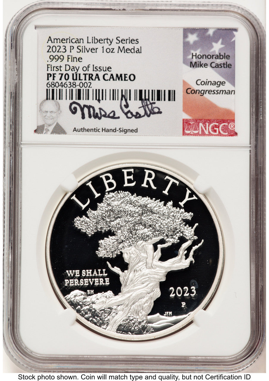 2023-P Silver American Liberty High Relief Medal FDI Mike Castle Medals and Tokens NGC MS70