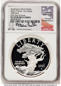 2023-P Silver American Liberty High Relief Medal FDI Mike Castle Medals and Tokens NGC MS70 (763940007)