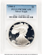 1990-S Proof Silver Eagle 1 oz Blue Gradient PCGS PR70 (763966022)