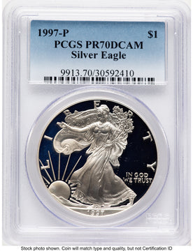 1997-P Proof Silver Eagle 1 oz Blue Gradient PCGS PR70