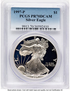 1997-P Proof Silver Eagle 1 oz Blue Gradient PCGS PR70