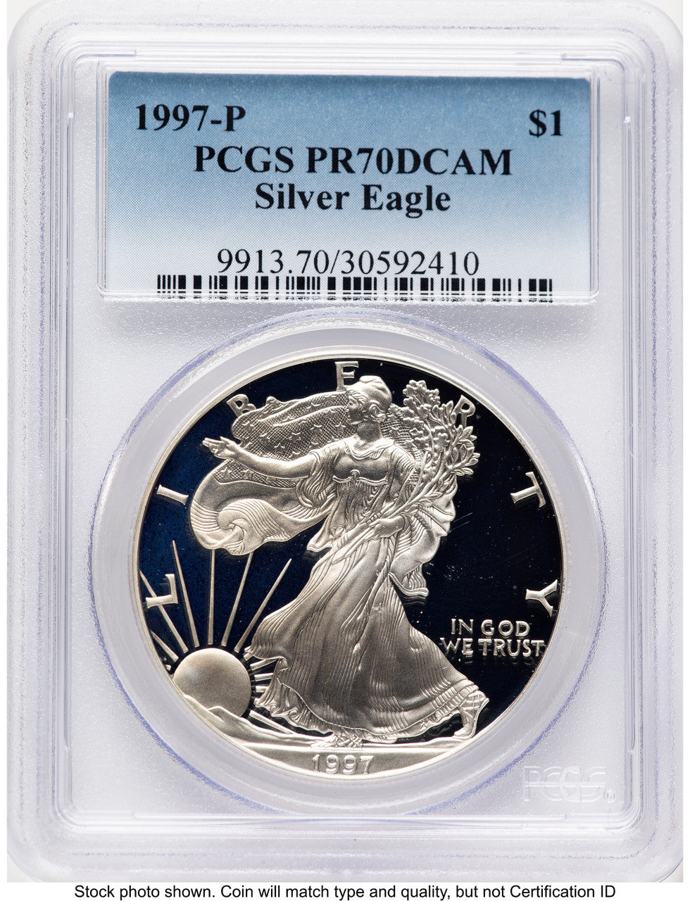 1997-P Proof Silver Eagle 1 oz Blue Gradient PCGS PR70