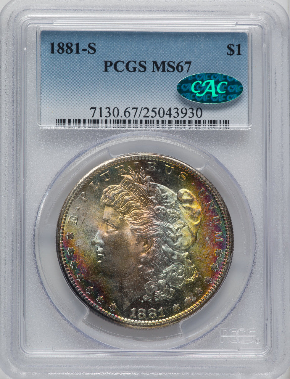 1881-S $1 CAC Morgan Dollar PCGS MS67 CAC