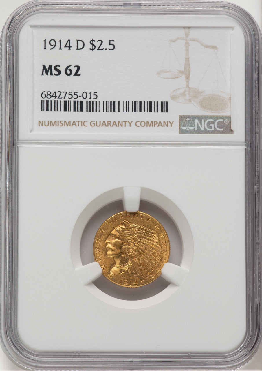 1914-D $2.50 Indian Quarter Eagle NGC MS62 (764971004)