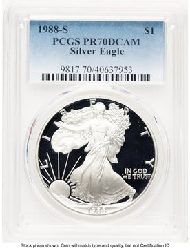 1988-S Proof Silver Eagle 1 oz Blue Gradient PCGS PR70 (765060017)