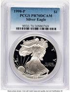 1998-P Proof Silver Eagle 1 oz Blue Gradient PCGS PR70