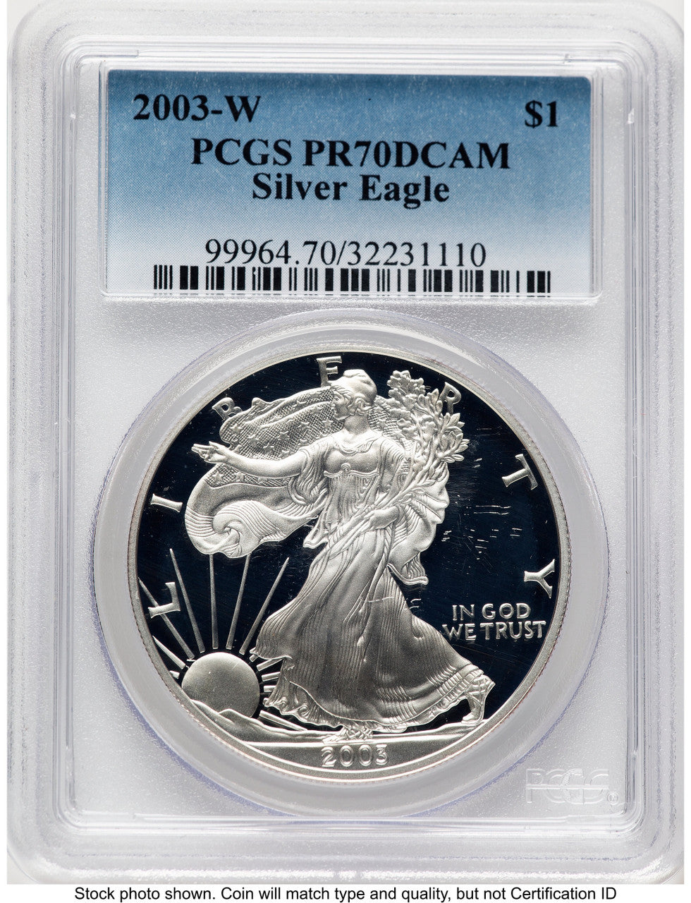2003-W Proof Silver Eagle 1 oz Blue Gradient PCGS PR70 (765060028)