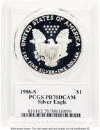 1986-S Proof Silver Eagle 1 oz George Casey PCGS PR70
