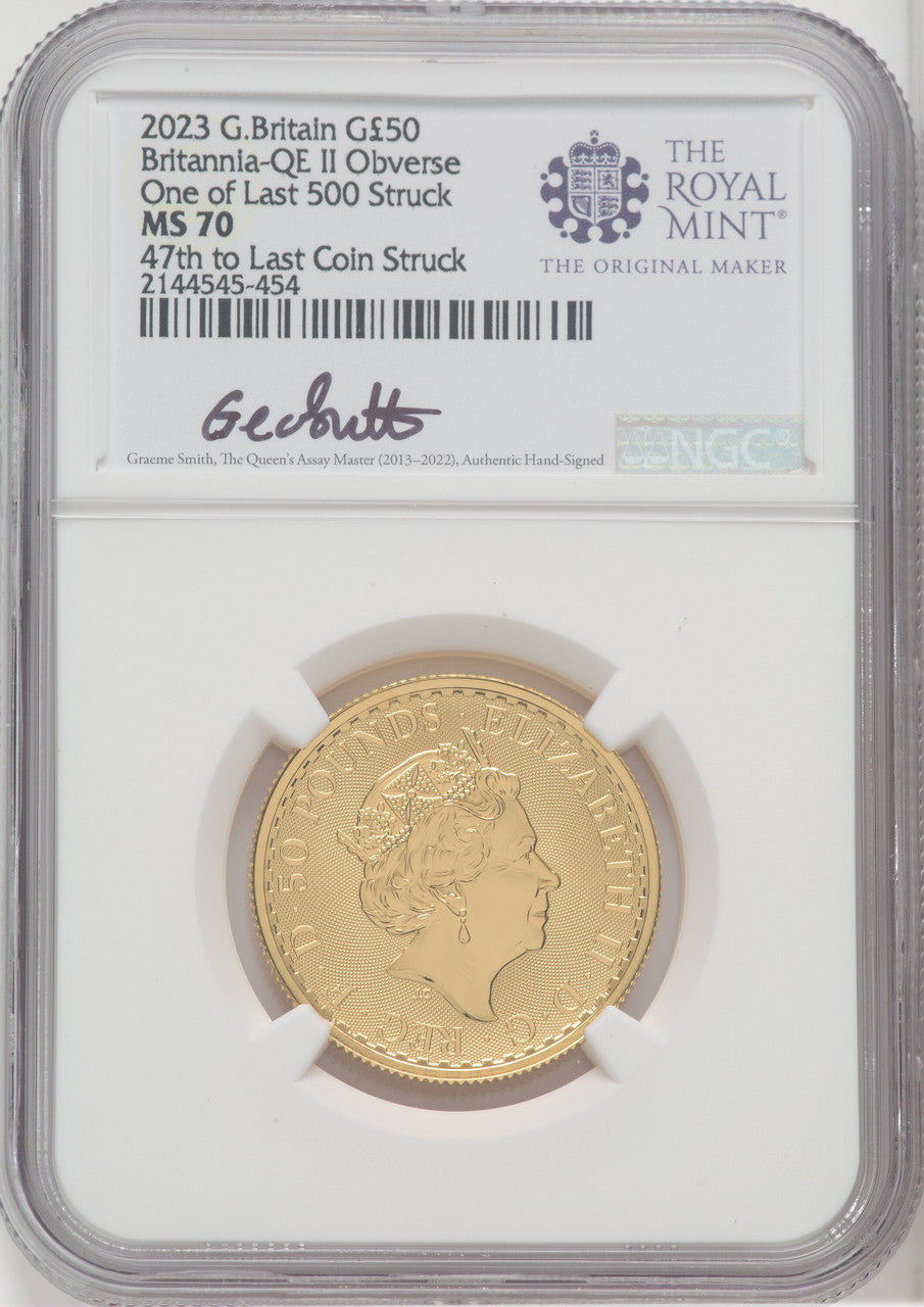 2023 G.Britain G£100 Britannia-QE Obverse 5-Coin Set One of Last 500 Struck NGC MS70