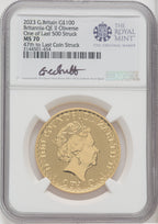 2023 G.Britain G£100 Britannia-QE Obverse 5-Coin Set One of Last 500 Struck NGC MS70