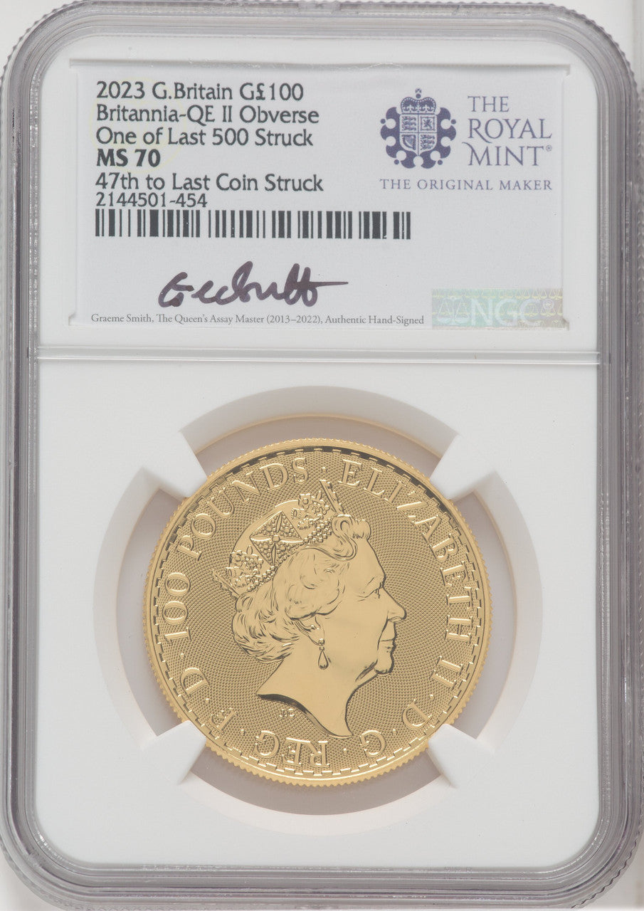 2023 G.Britain G£100 Britannia-QE Obverse 5-Coin Set One of Last 500 Struck NGC MS70