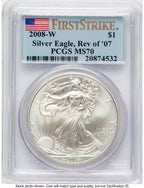 2008-W Reverse of 2007 Burnished Silver Eagle 1 oz FS Flag PCGS MS70