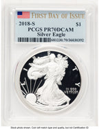2018-S Proof Silver Eagle 1 oz FDI Flag PCGS PR70 (765346225)