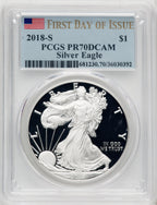2018-S Proof Silver Eagle 1 oz FDI Flag PCGS PR70