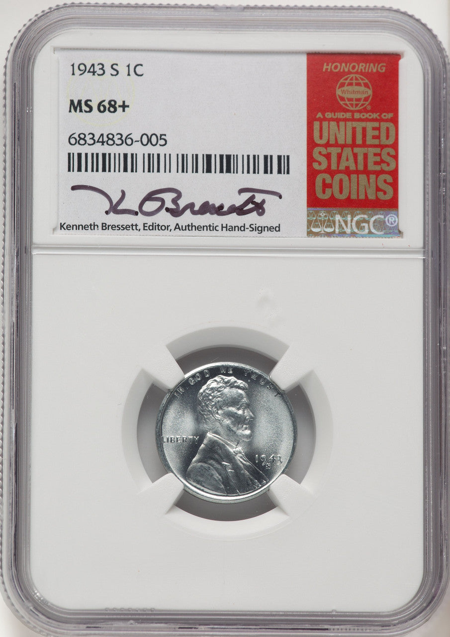 1943-S 1C Kenneth Bressett Red Book Lincoln Cent NGC MS68+