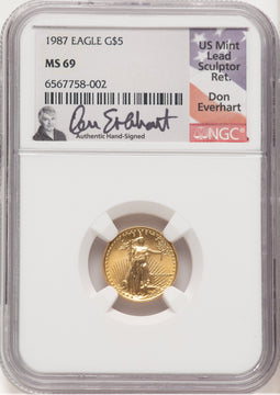 1987 Gold Eagle 1/10 oz Don Everhart NGC MS69