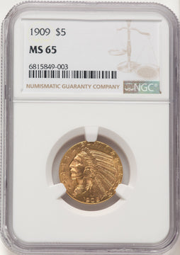 1909 $5 Indian Half Eagle NGC MS65